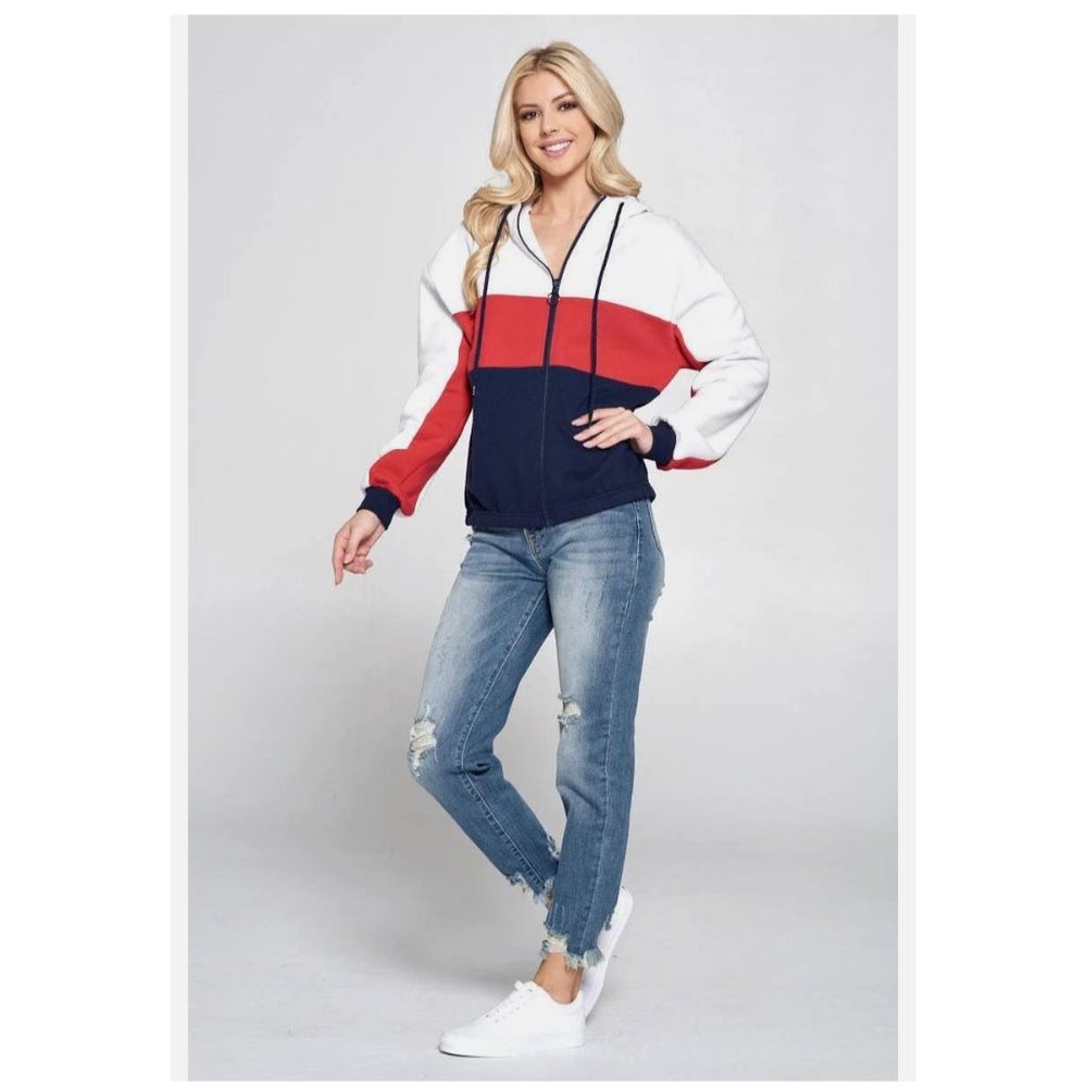 NWT Ladies Exist Red White & Blue Hoodie Size Medium